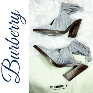 Burberry: “Tillington” Pewter Melange Ankle Wrap Slingback Mules